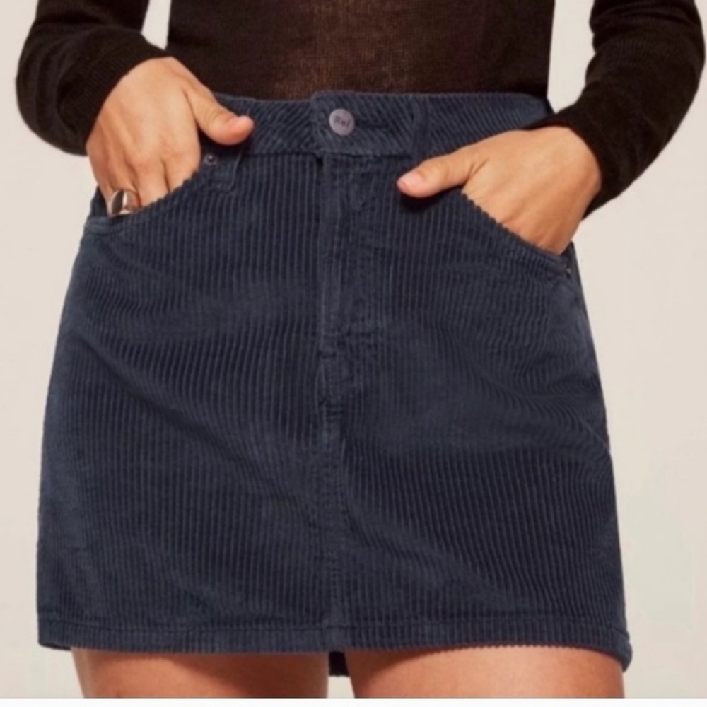 Reformation Corduroy Petite Abbey Skirt Indigo Size 4
